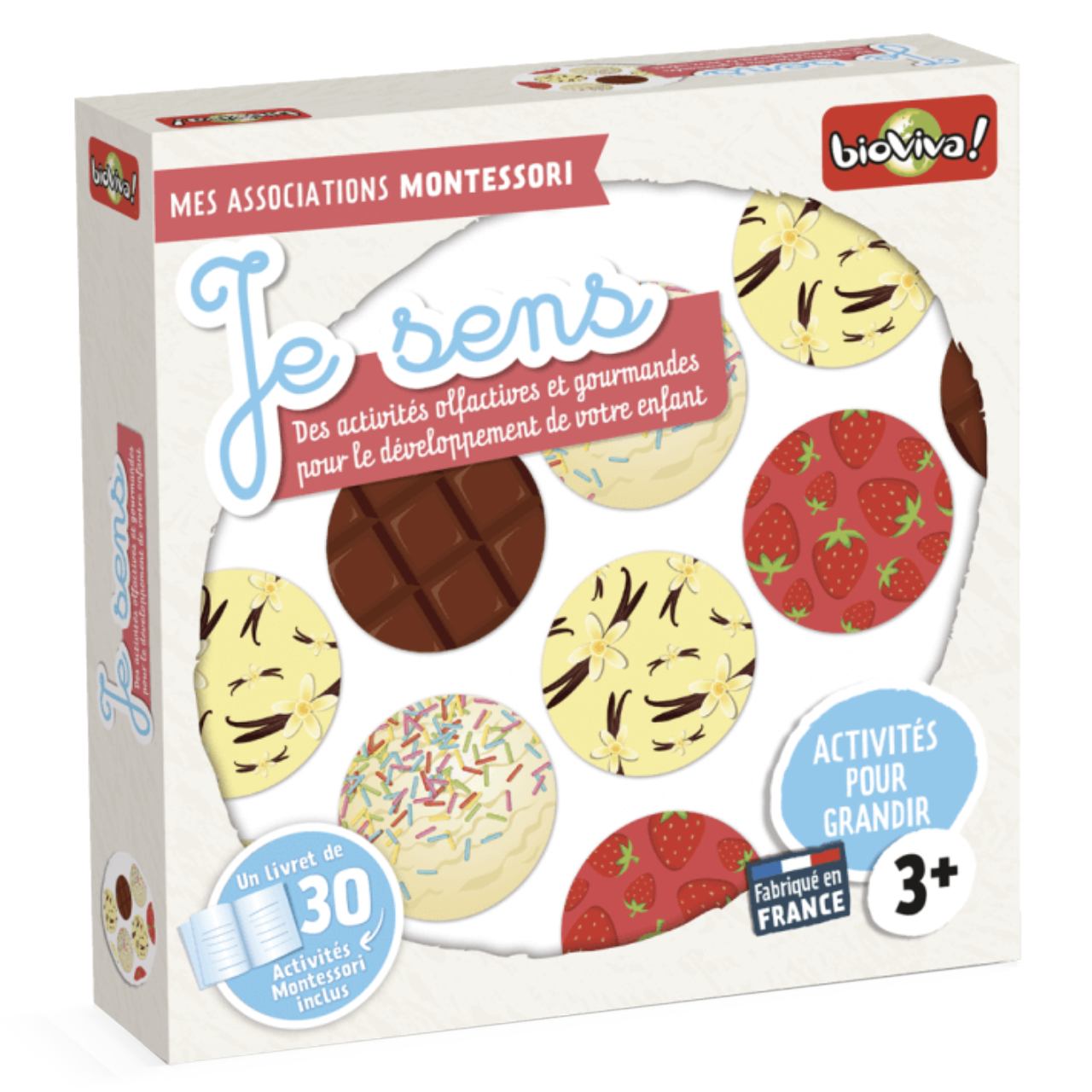 Je sens : activités olfactives et gourmandes Montessori BIOVIVA 3669160111225 Jeu 3 ans et plus